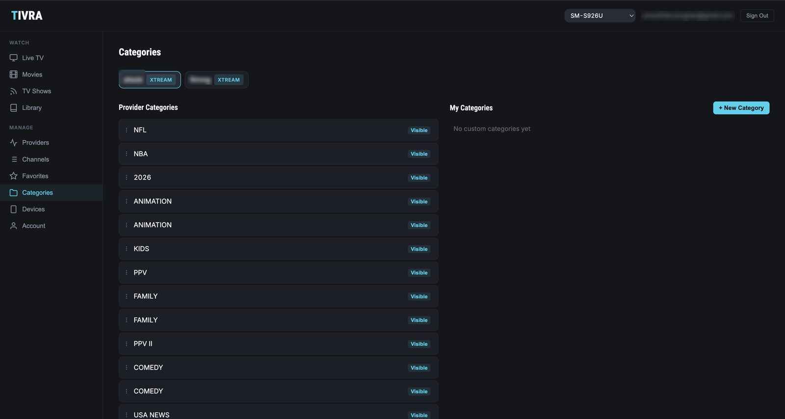 TIVRA Dashboard - Categories