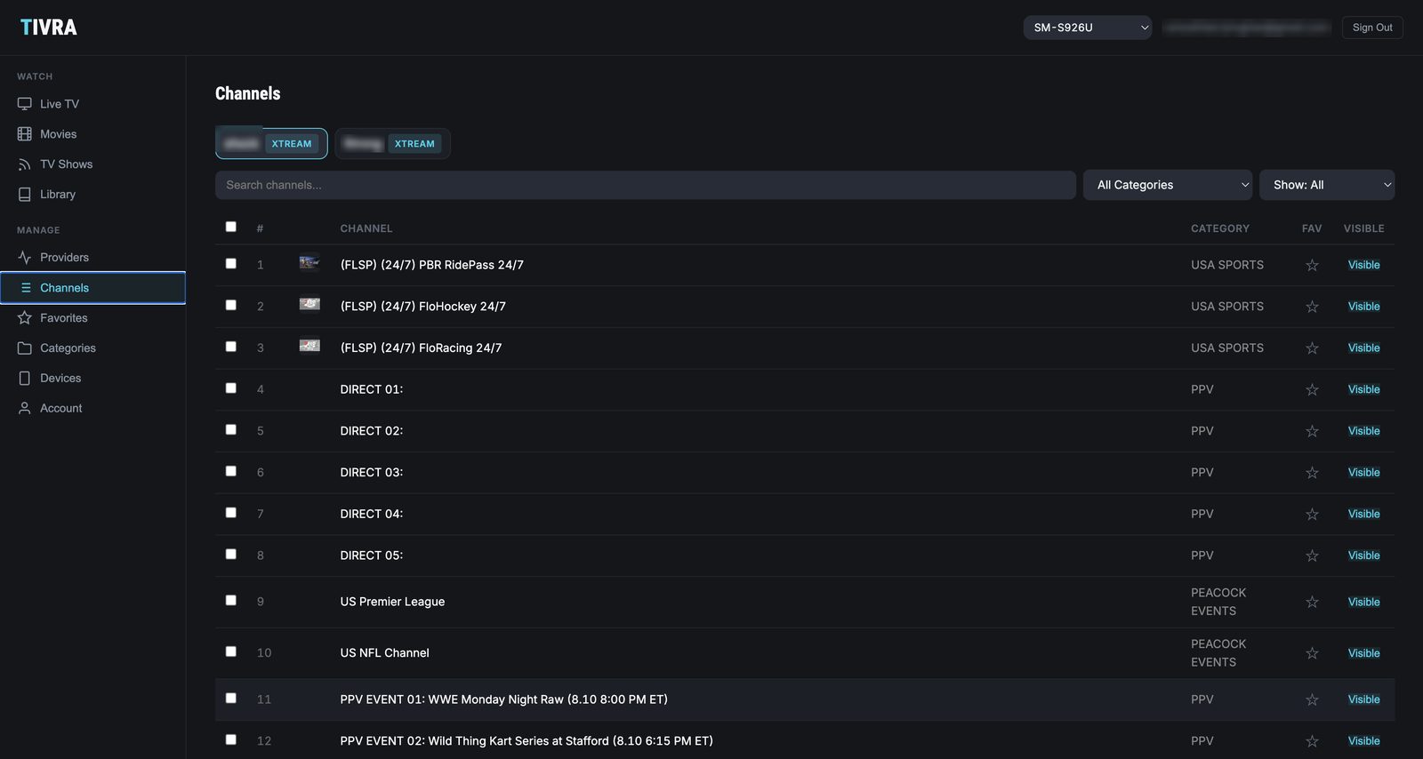 TIVRA Dashboard - Channel Management