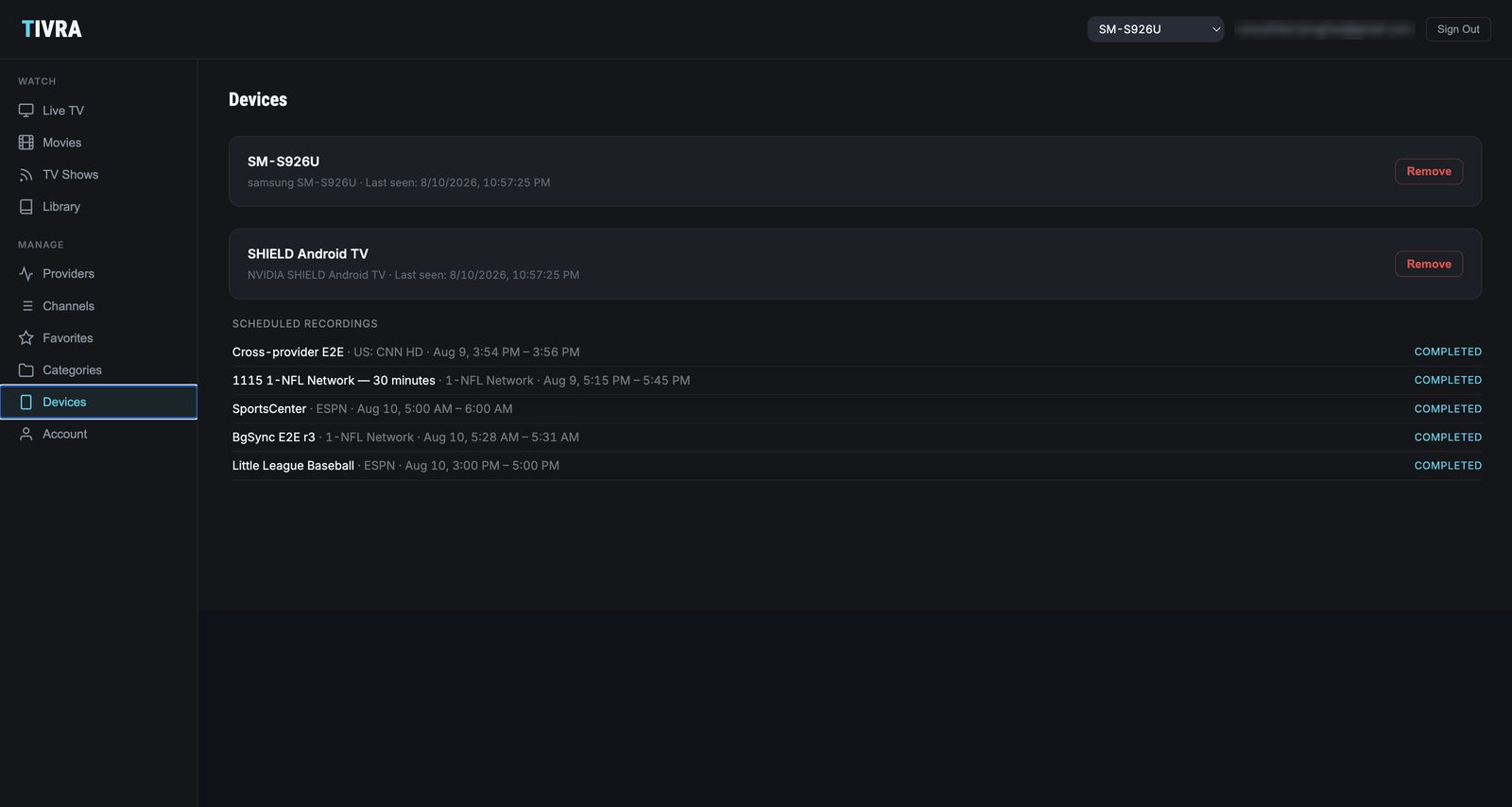 TIVRA Dashboard - Device Management