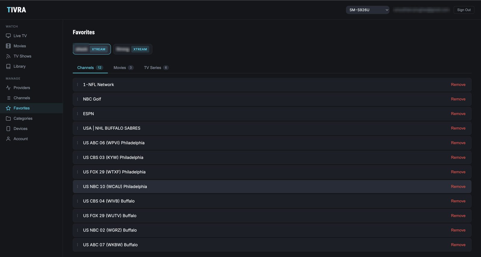 TIVRA Dashboard - Favorites