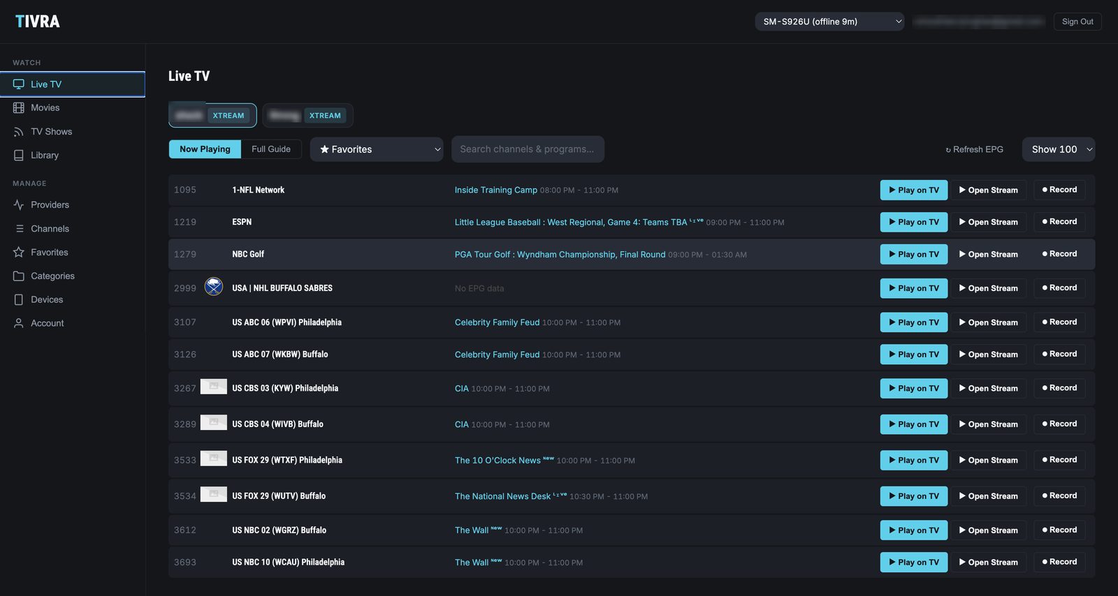 TIVRA Dashboard - Live TV Channels