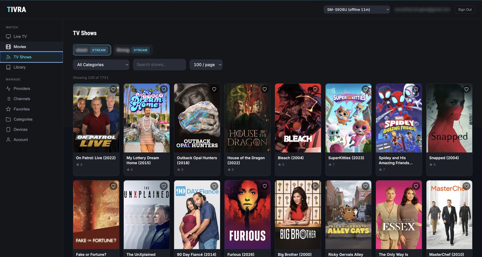 TIVRA Dashboard - TV Shows